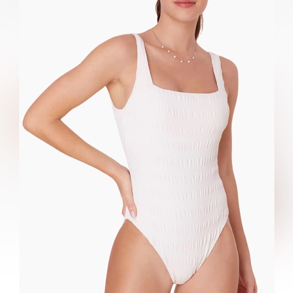 Andie Miami One Piece Smocked Swimsuit White size M NWT